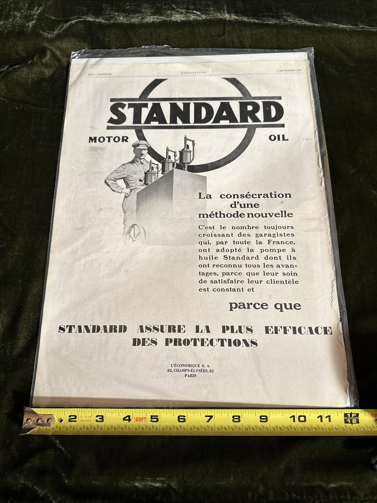 ☮️ 1928 STANDARD MOTOR OIL ADVERTISEMENT – FROM PARIS FRANCE