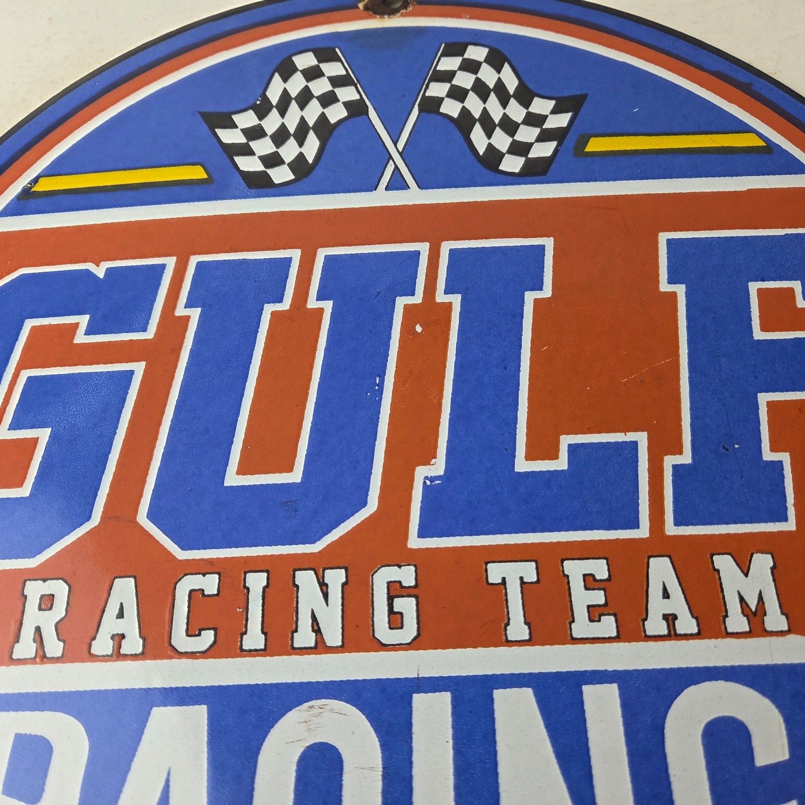 Vintage Gulf Gasoline Sign – Racing Automobile Porcelain Gas Pump Sign