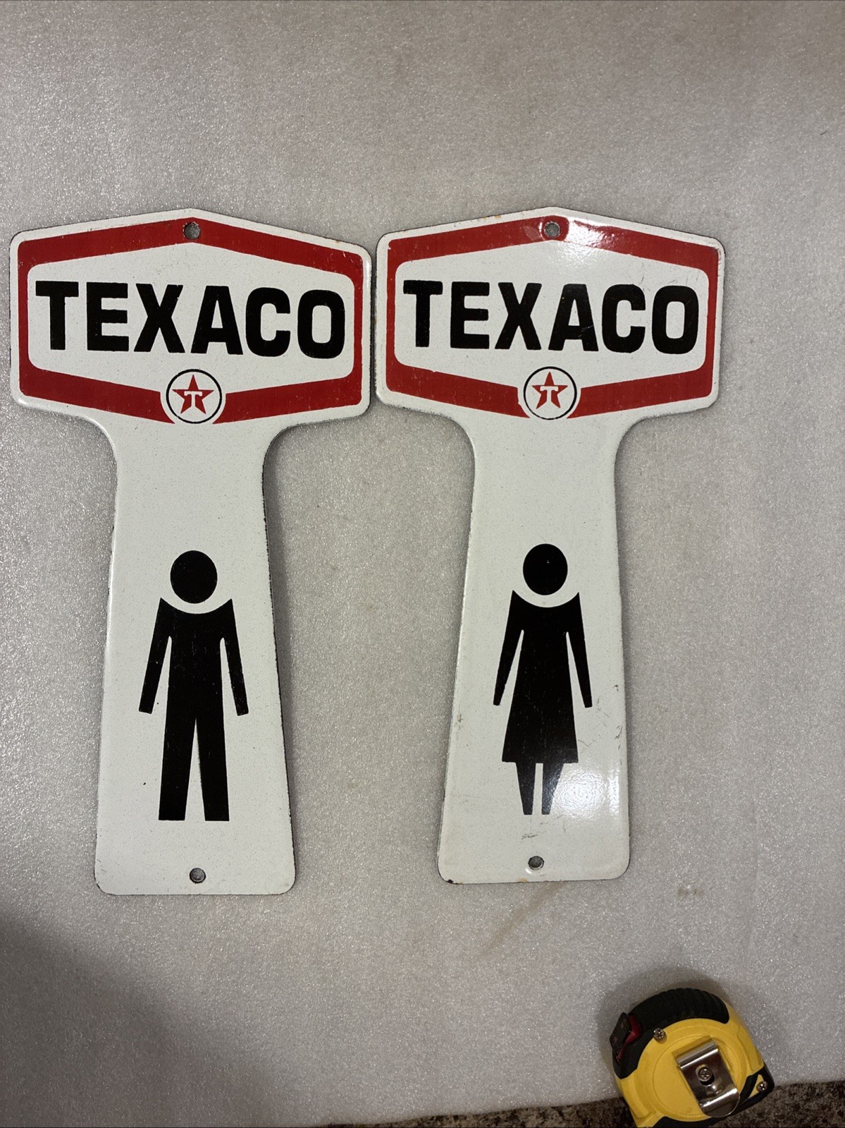 Texaco Porcelain Restroom Door Signs .12” Tall. His/ Hers . Gas Station Key