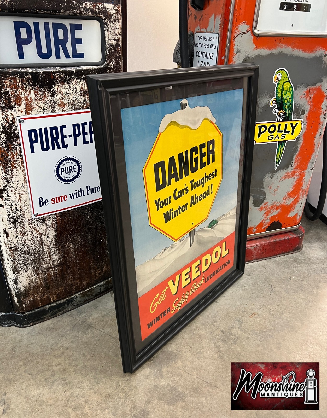 Vtg. 1940’s VEEDOL Motor Oil Framed Advertising Sign