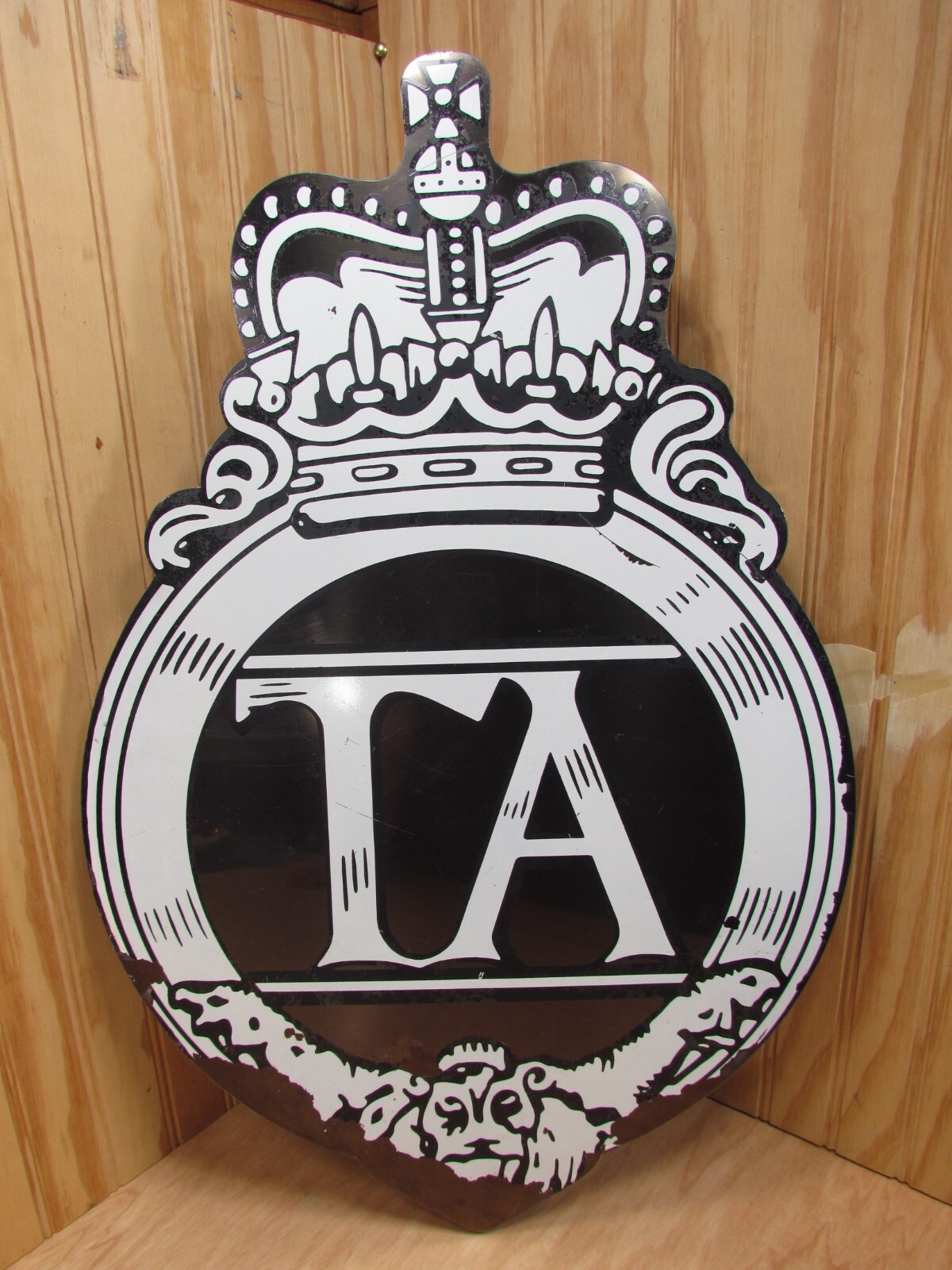 Original Vintage British England Crown Lion TA Metal Sign Heavy Handmade 24”x16”