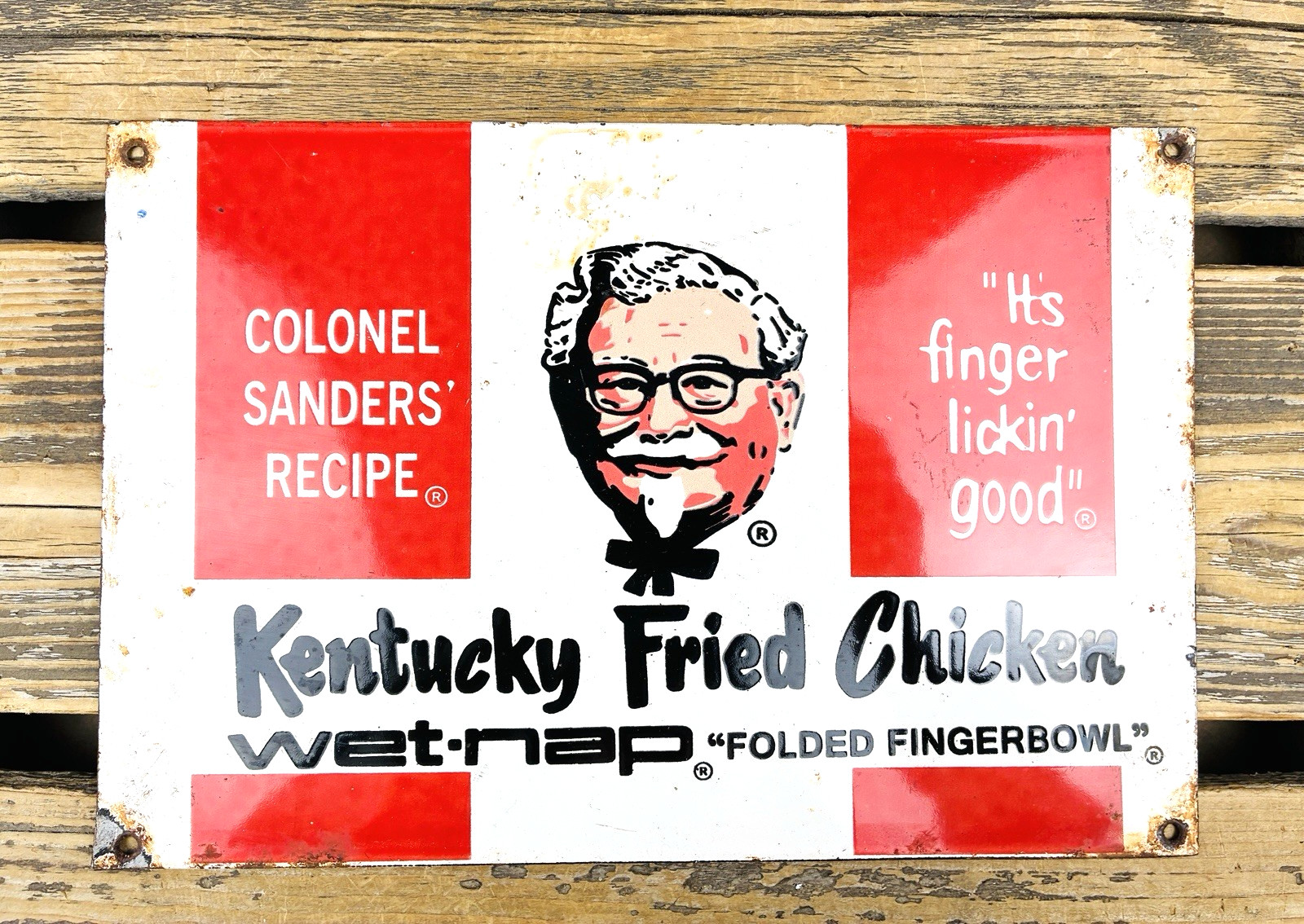 VINTAGE 12×8″ KENTUCKY FRIED CHICKEN FAST FOOD SODA POP GAS PORCELAIN OIL SIGN