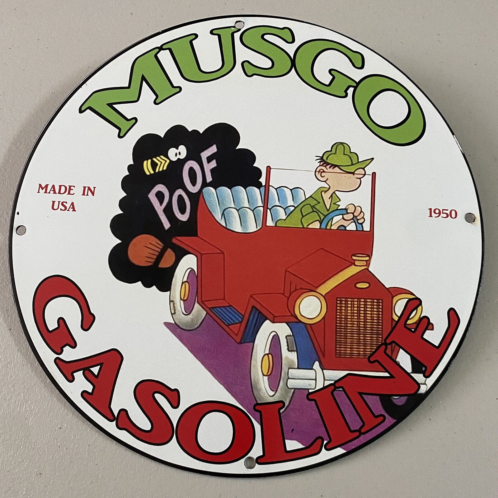 VINTAGE MUSGO GASOLINE PORCELAIN GAS OIL PETROL MOTOR SERVICE STATION PUMP SIGN