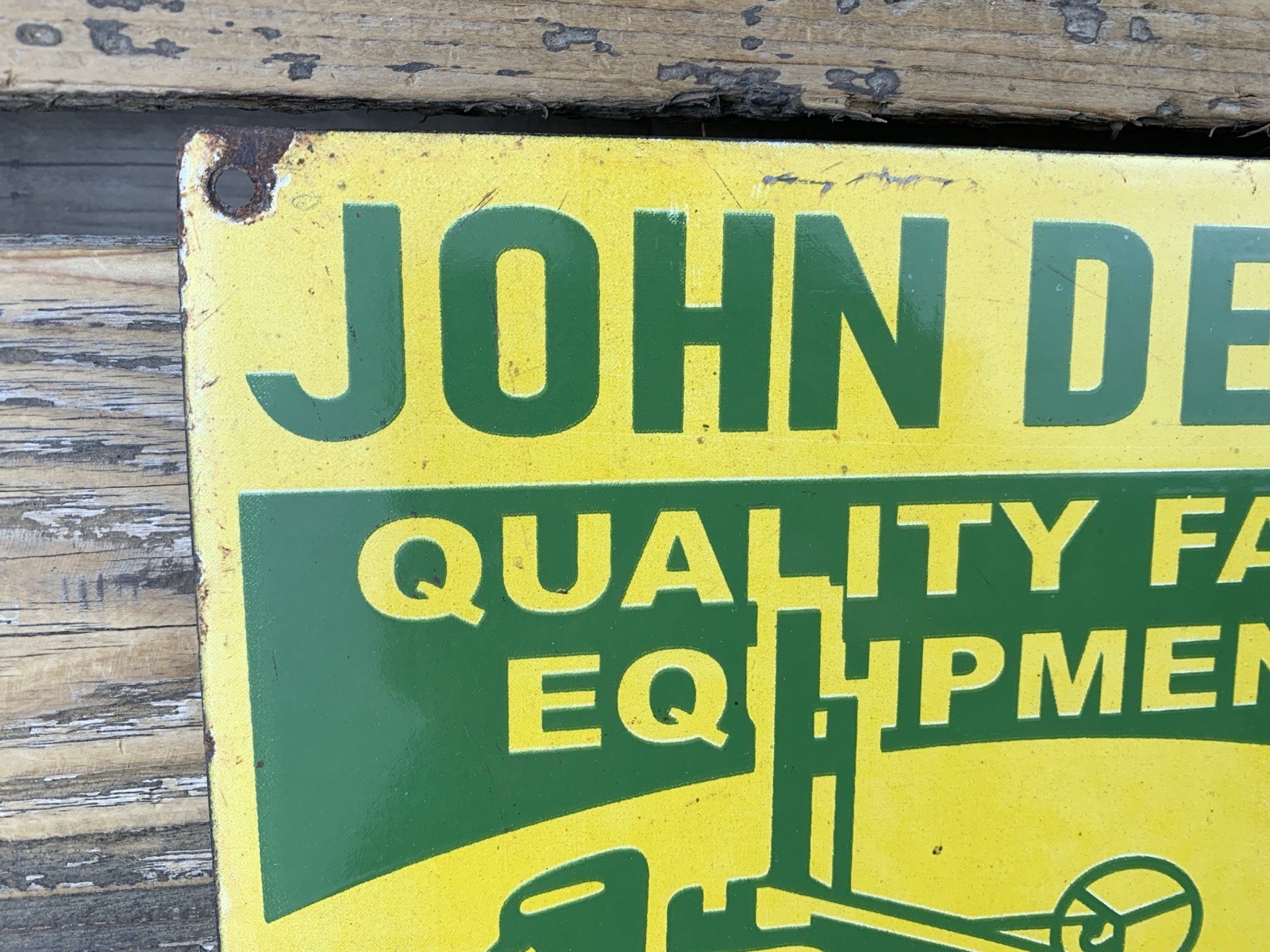 VINTAGE 12×9″ JOHN DEERE FARM EQUIPMENT PUMP STATION PORCELAIN GAS OIL SIGN