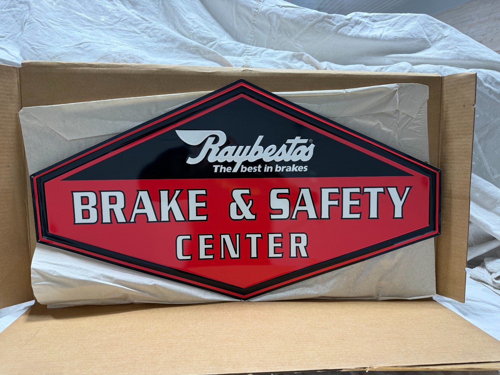 Raybestos Brake & Safety Center Sign – 35″ x 18.5″ – NOS in Original Box – Mint