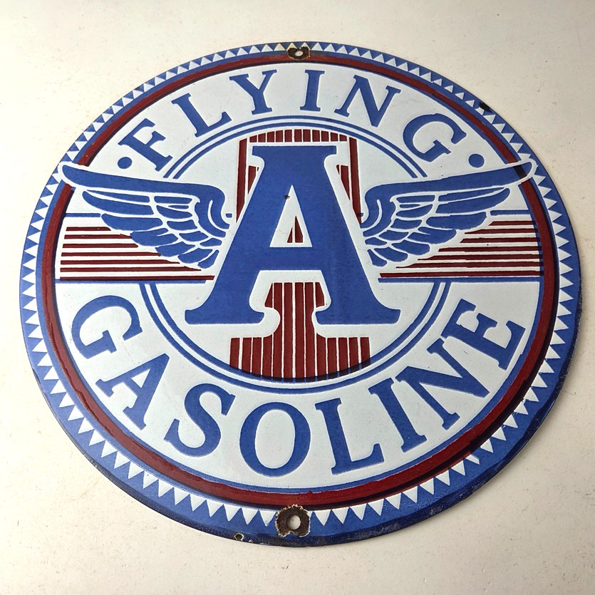 Vintage Flying A Gasoline Sign – Porcelain Gas Pump Plate Service Station Sign