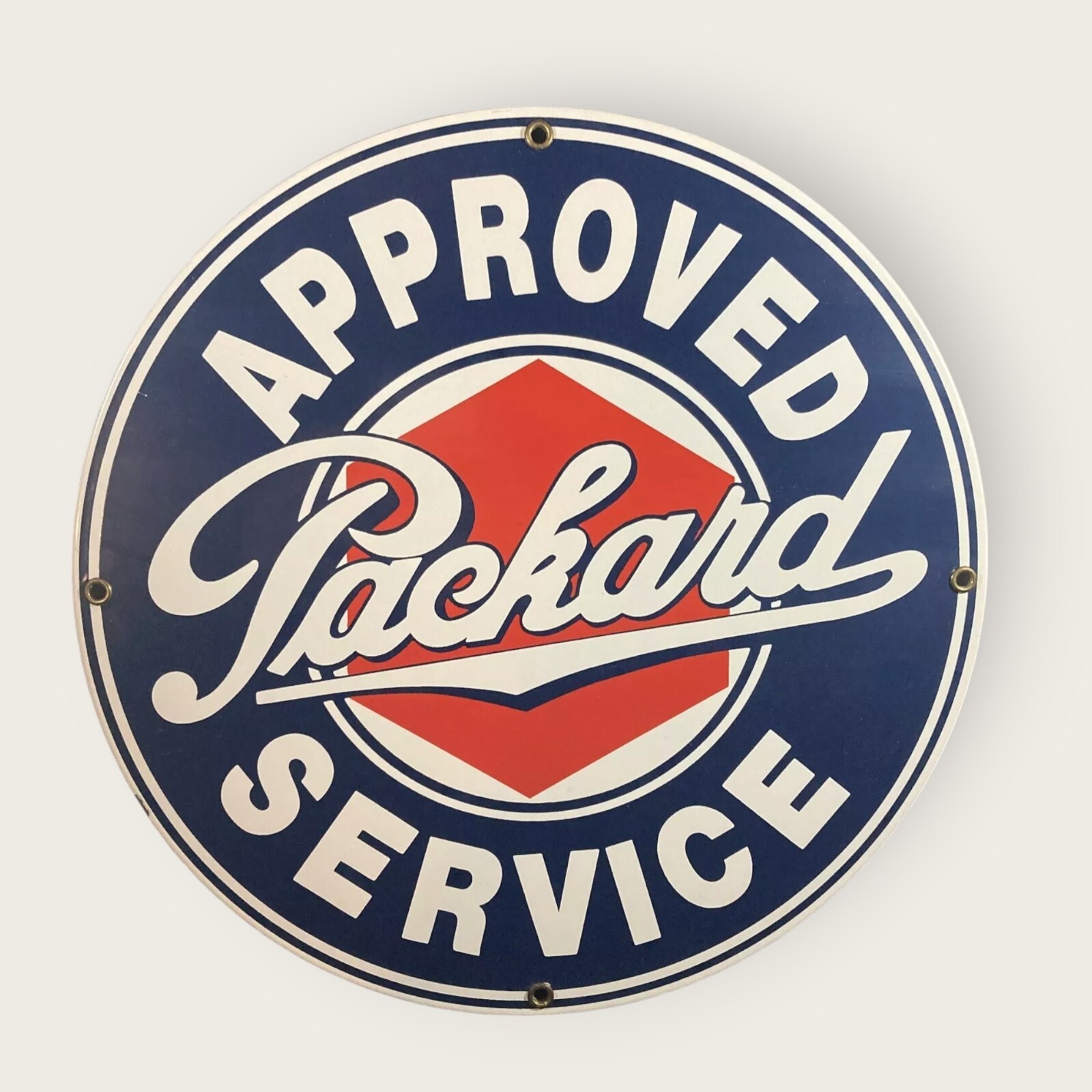 Vintage PACKARD APPROVED SERVICE Reproduction Porcelain Enamel Metal Sign–NOS