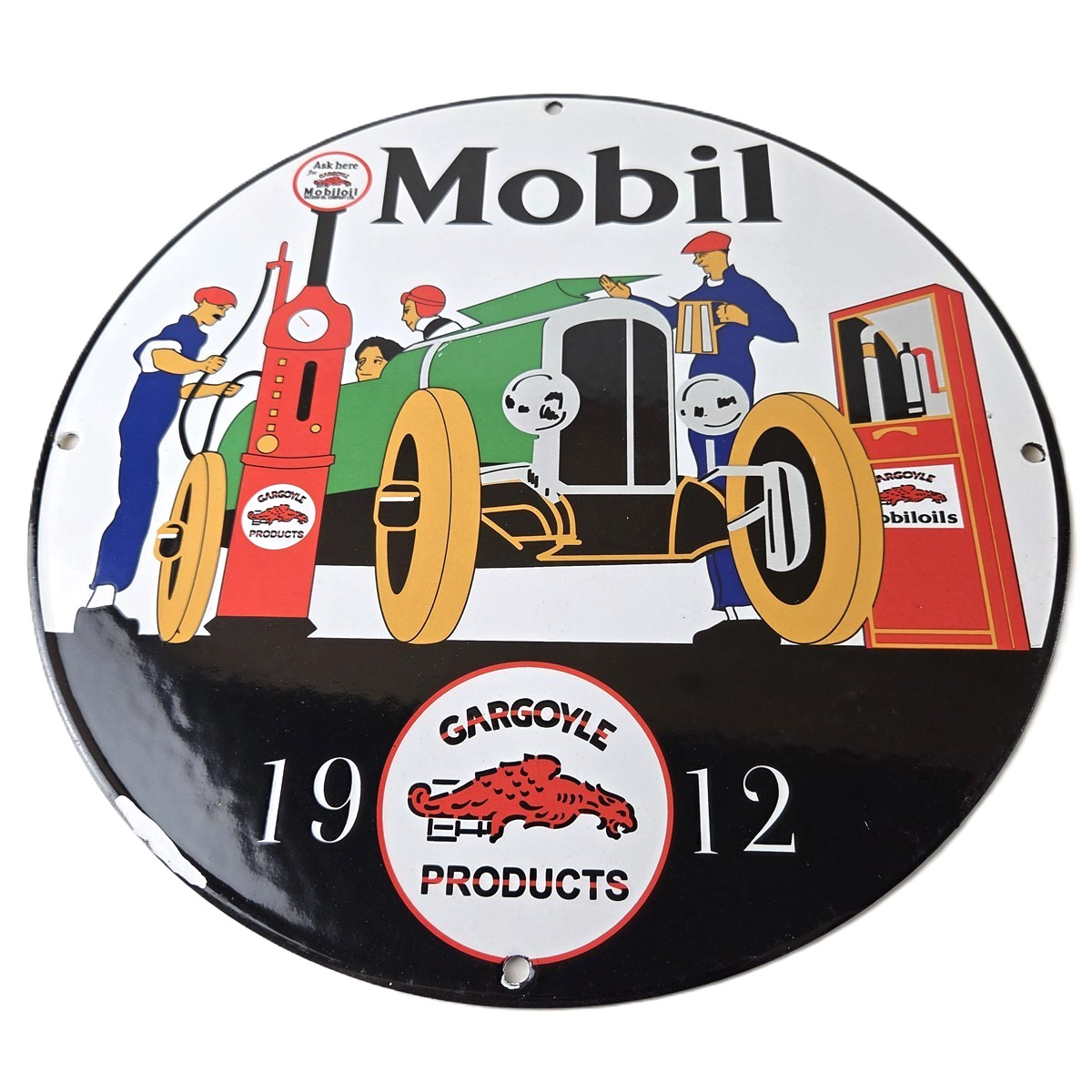 Vintage Mobil Sign – Gargoyle Mobilgas Attendants Gas Oil Filling Porcelain Sign