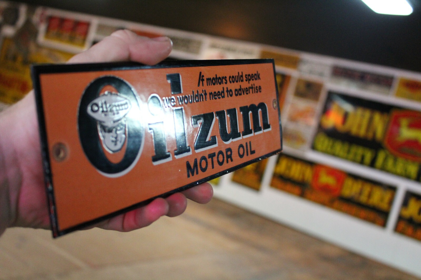 OILZUM MOTOR OIL DEALER PORCELAIN METAL SIGN OIL GAS SERVICE FORD GARAGE CHEVY
