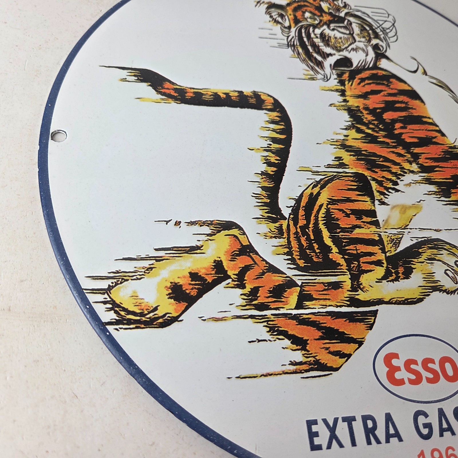 Vintage Esso Gasoline Sign – Tiger Gas Service Station Auto Tank Porcelain Sign