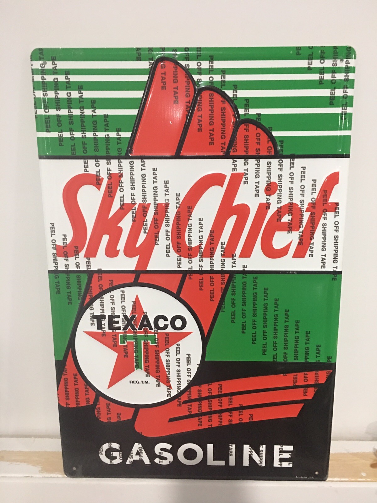 TEXACO SKYCHIEF OIL GAS GASOLINE SIGN VINTAGE LOOK PUMP PLATE GARAGE MAN CAVE