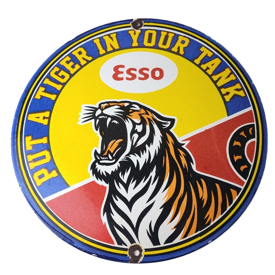 Vintage Esso Gasoline Sign – Gas Pump Service Station Advertising Porcelain Sign
