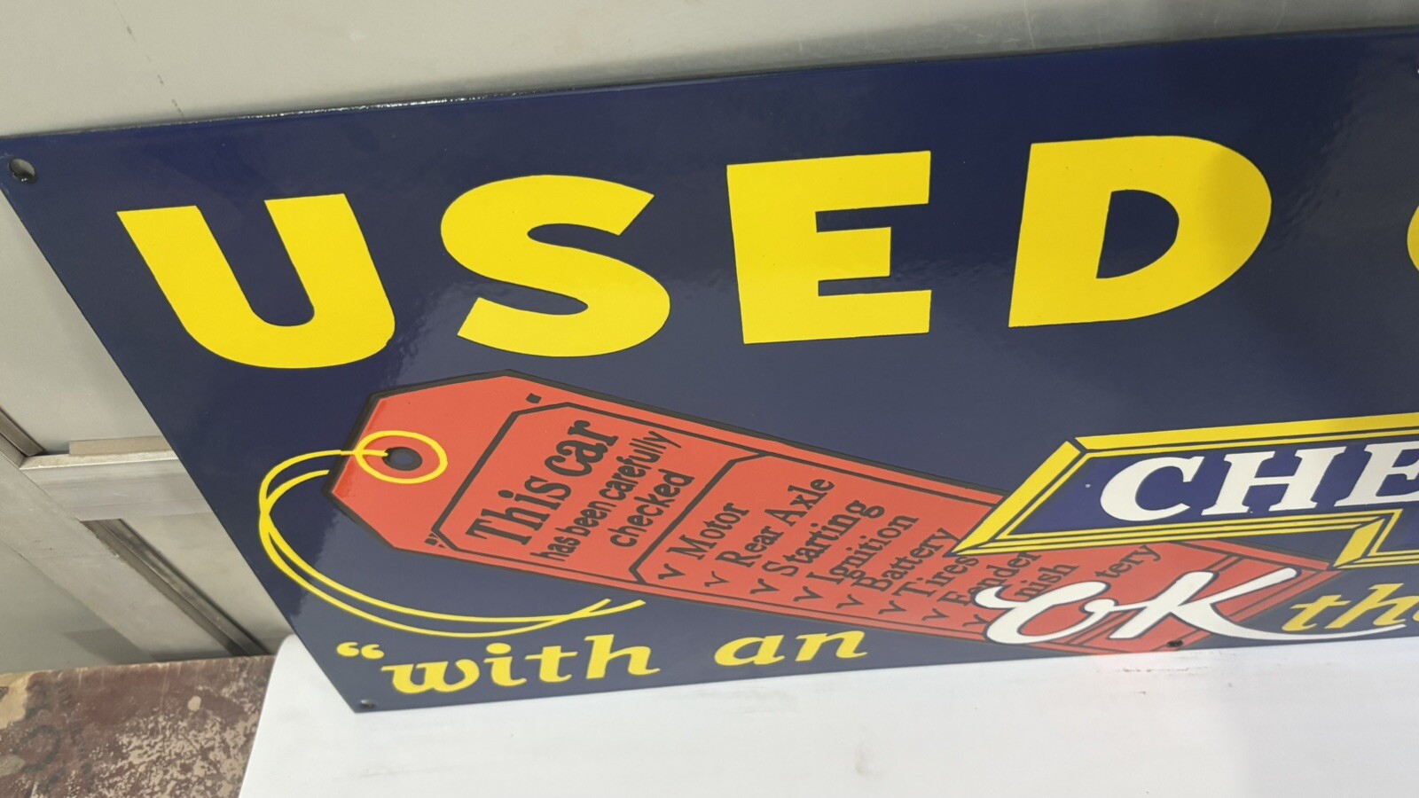 Used Cars Chevrolet Porcelain Enamel Sign 36 x 15 Inches 1 Sided