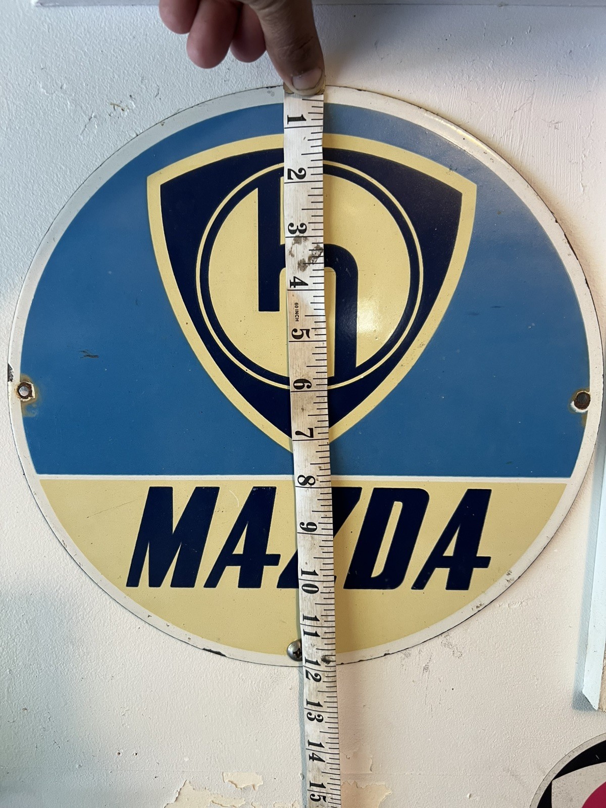 VINTAGE MAZDA PORCELAIN GAS AUTOMOBILES PUMP PLATE SALES SERVICE SIGN
