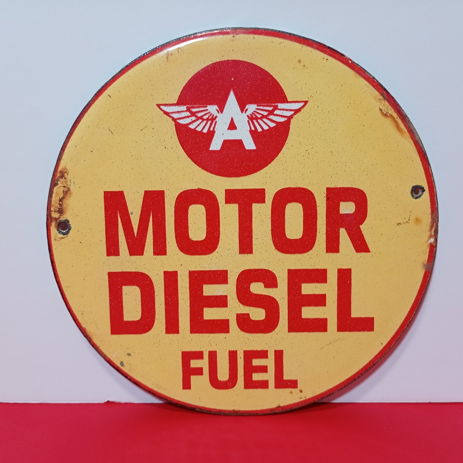 Vintage FLYING A Motor Diesel Fuel Porcelain Enamel Sign 6″ Inches