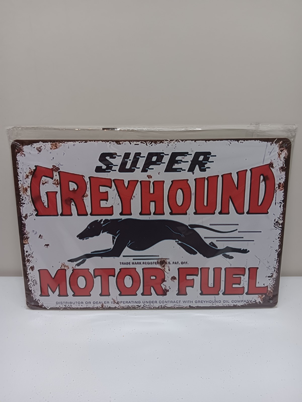 Super GreyHound Motor Fuel Tin Sign 12×8