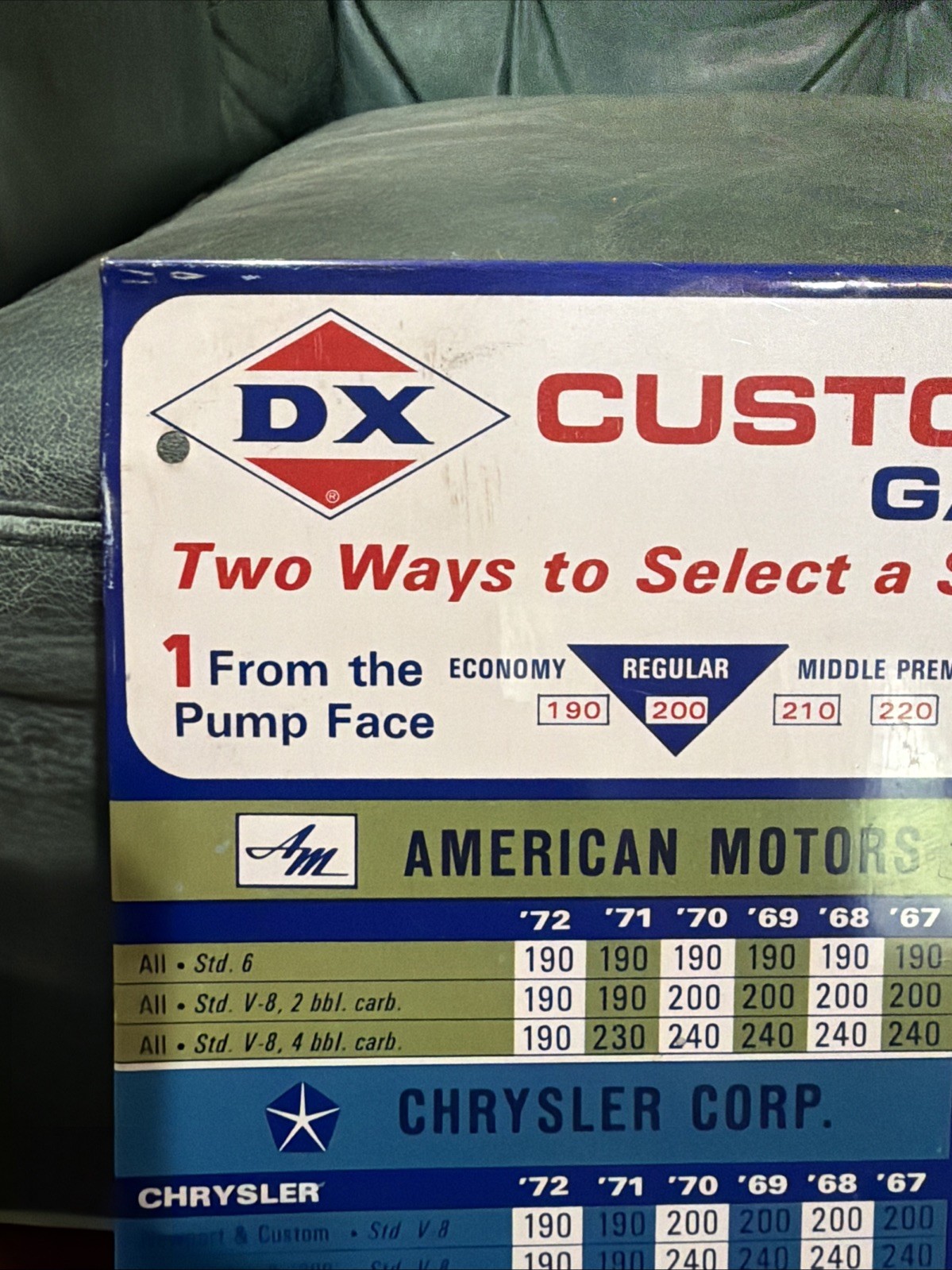1970s Scarce DX Gasoline Camaro Chevelle Corvette Mustang Gas Advertising Sign