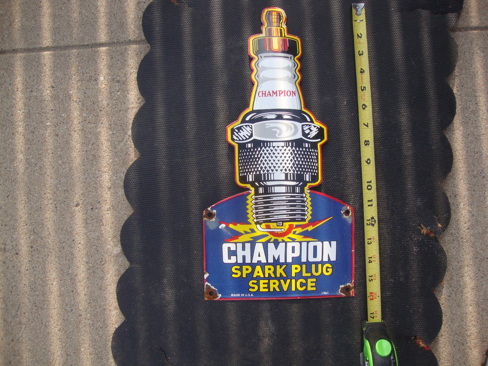 CHAMPION SPARK PLUG PORCELAIN SIGN DIE CUT CAR TRUCK GAS OIL MOTORCYCLE