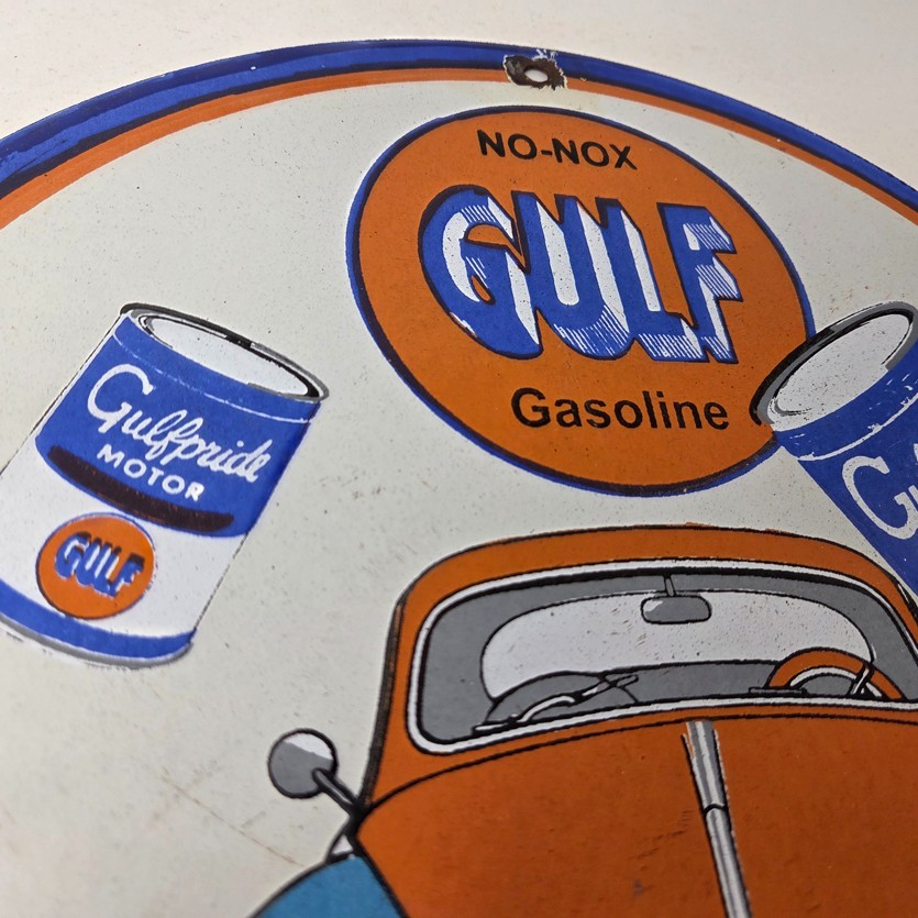 Vintage Volkswagen Bug Gulf Gasoline Sign – Gas Pump Station Porcelain Sign