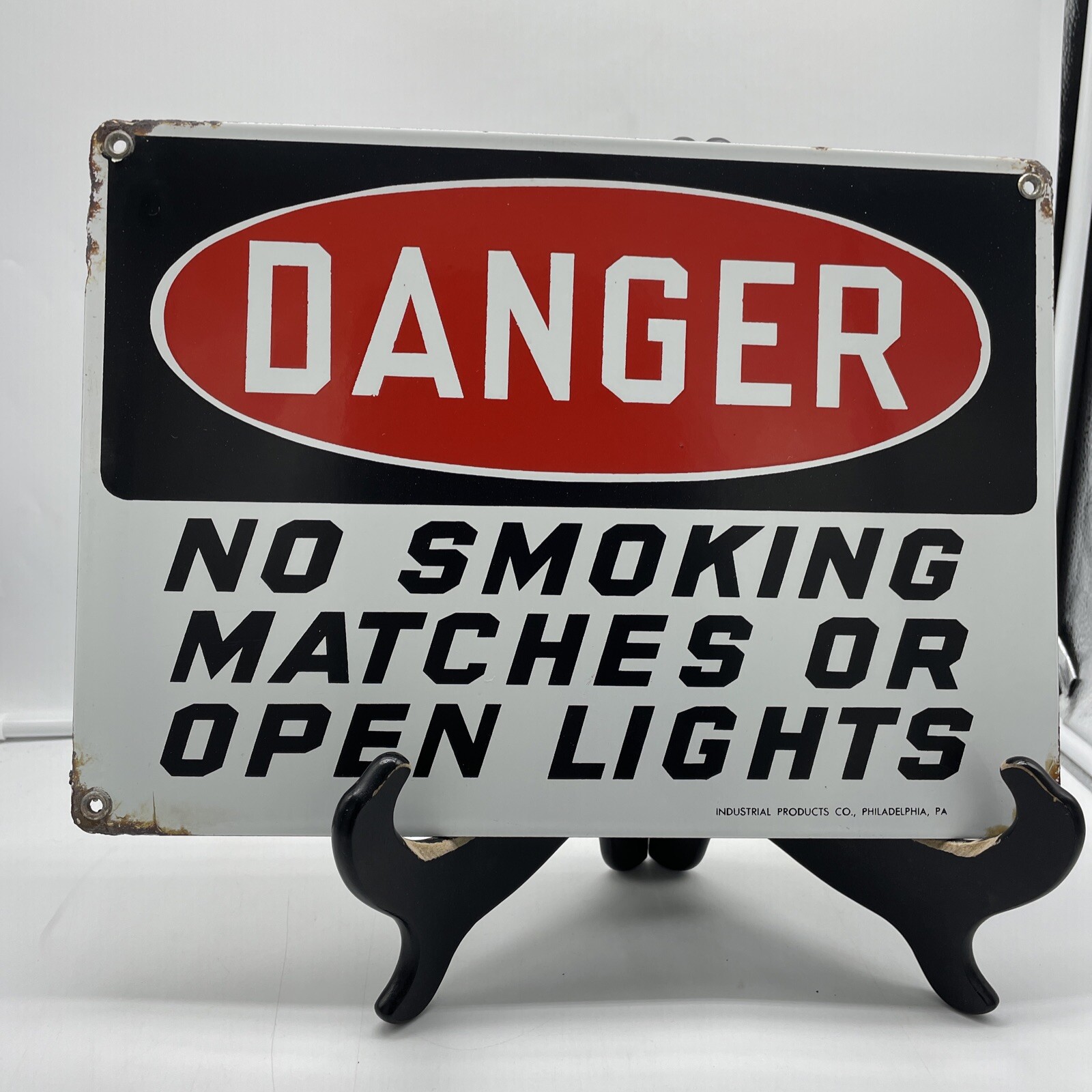 AUTHENTIC & ORIGINAL “DANGER” 14X10 INCH WARNING GAS & OIL PORCELAIN SIGN USA