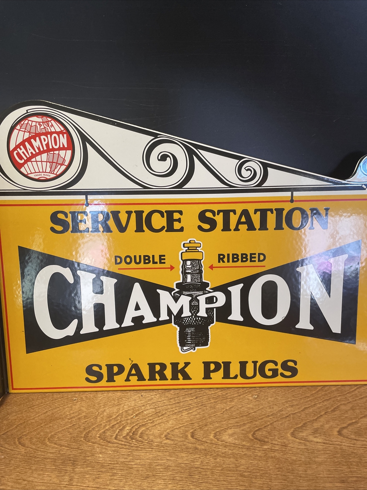 FLANGED VINTAGE ”CHAMPION SPARK PLUGS’ 15X12 INCHES PORCELAIN SIGN