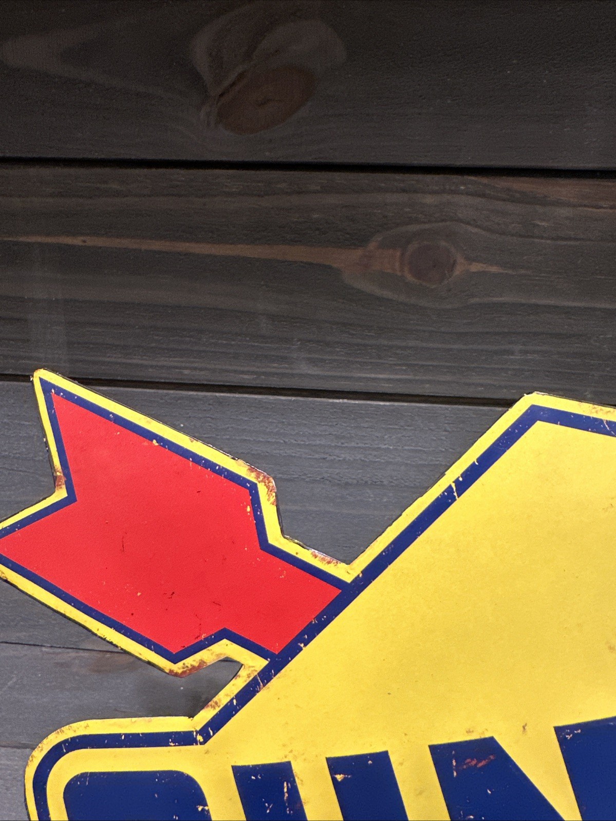 Sunoco Gas & Oil Arrow Logo Advertising Sign / Reproduction/ Yellow Blue Red