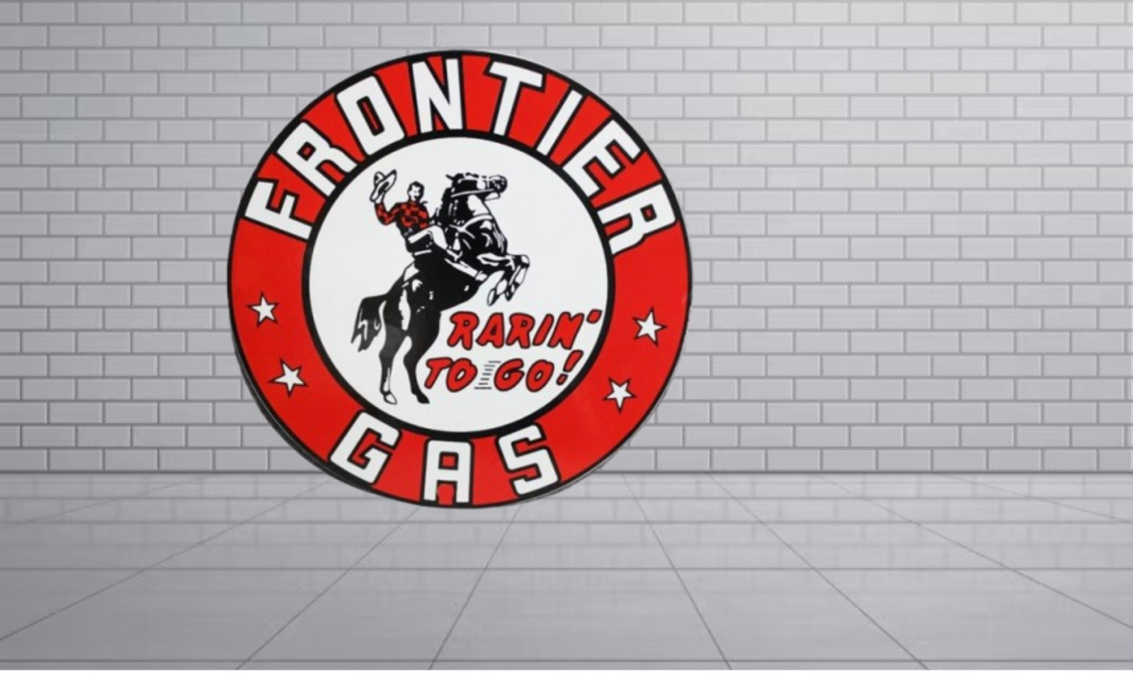 Frontier Gasoline Rare Porcelain Enamal Heavy Metal 42 inches Double Side