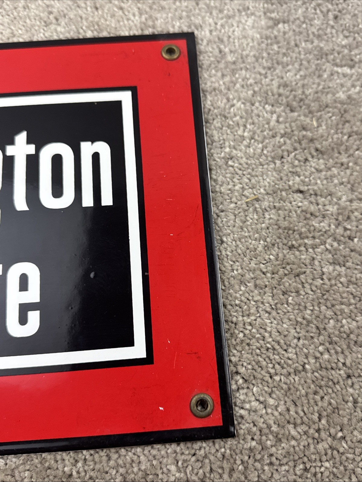 Vintage BURLINGTON ROUTE Porcelain TRAIN SIGN Metal Railroad RAIL Railway Engine