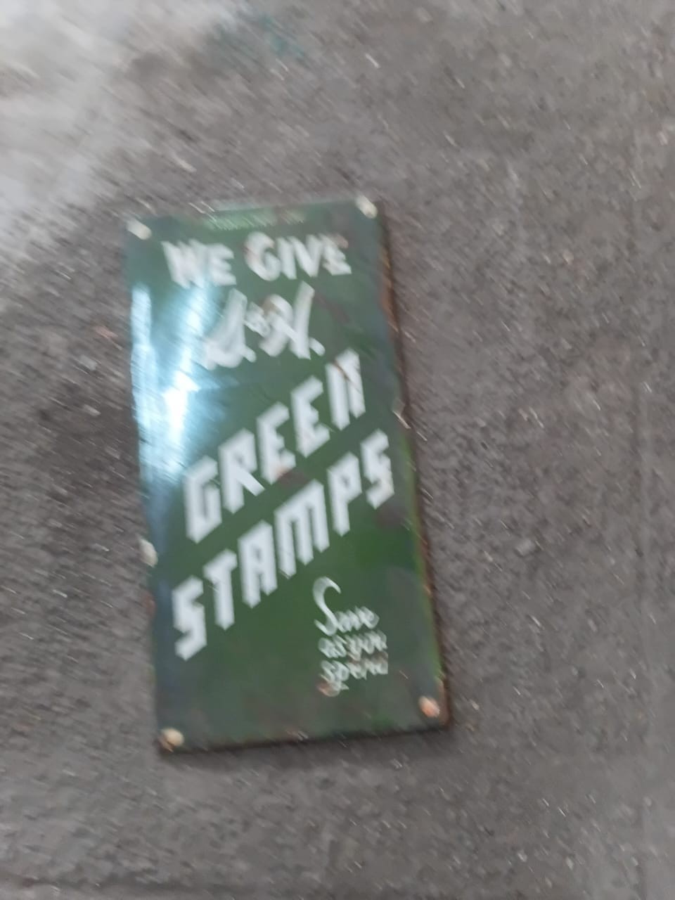 PORCELIAN GREEN STAMP ENAMEL SIGN SIZE 8X4 INCHES