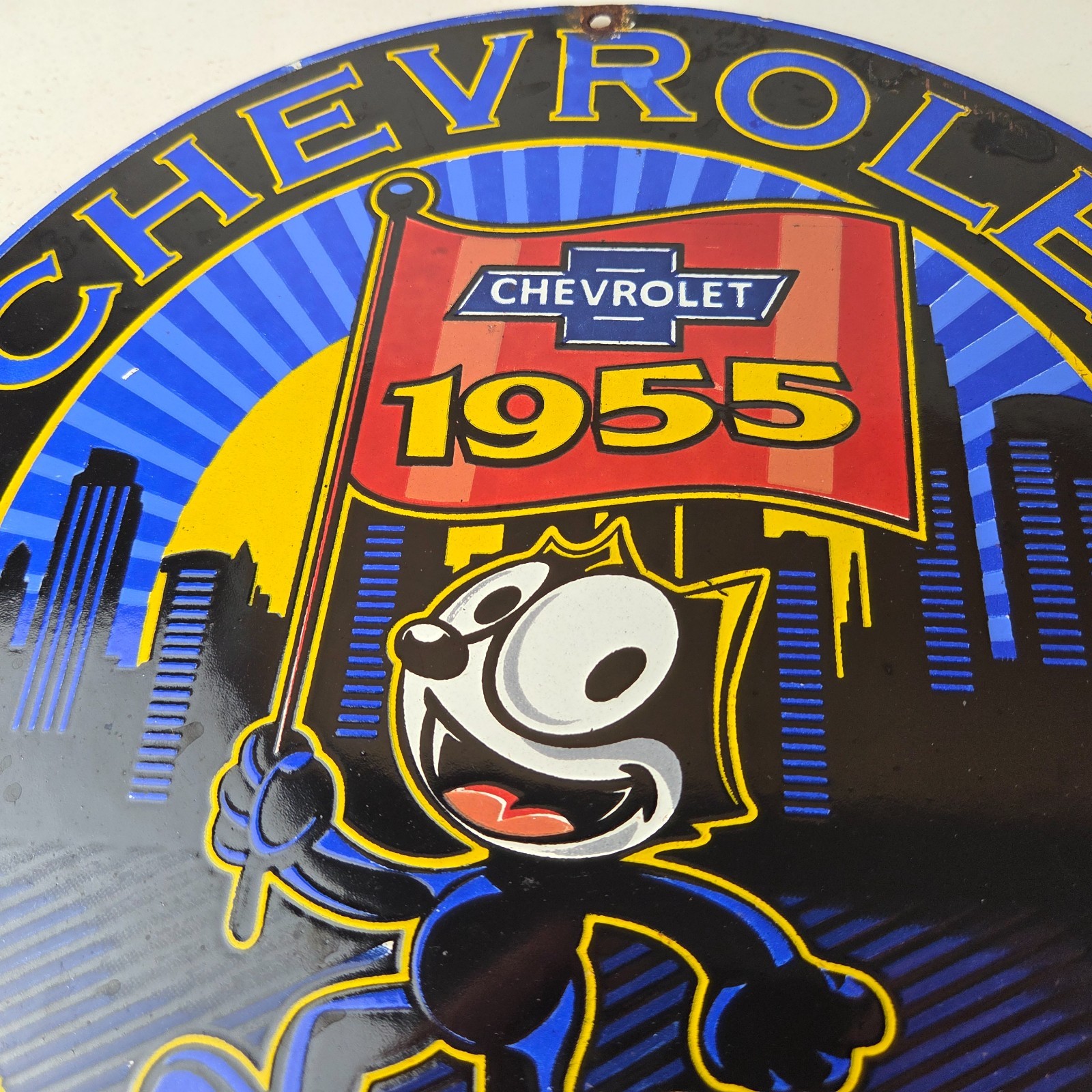 Vintage Chevrolet Porcelain Sign – Service Gas Pump Chevy Felix The Cat Sign