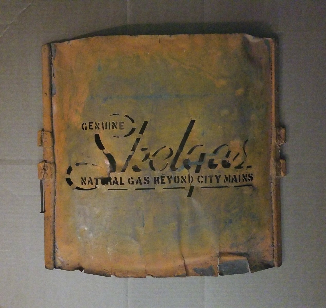 SKELLY GAS OIL Sign Stencil Genuine Skelgas Natural Gas Beyond City Mains RARE