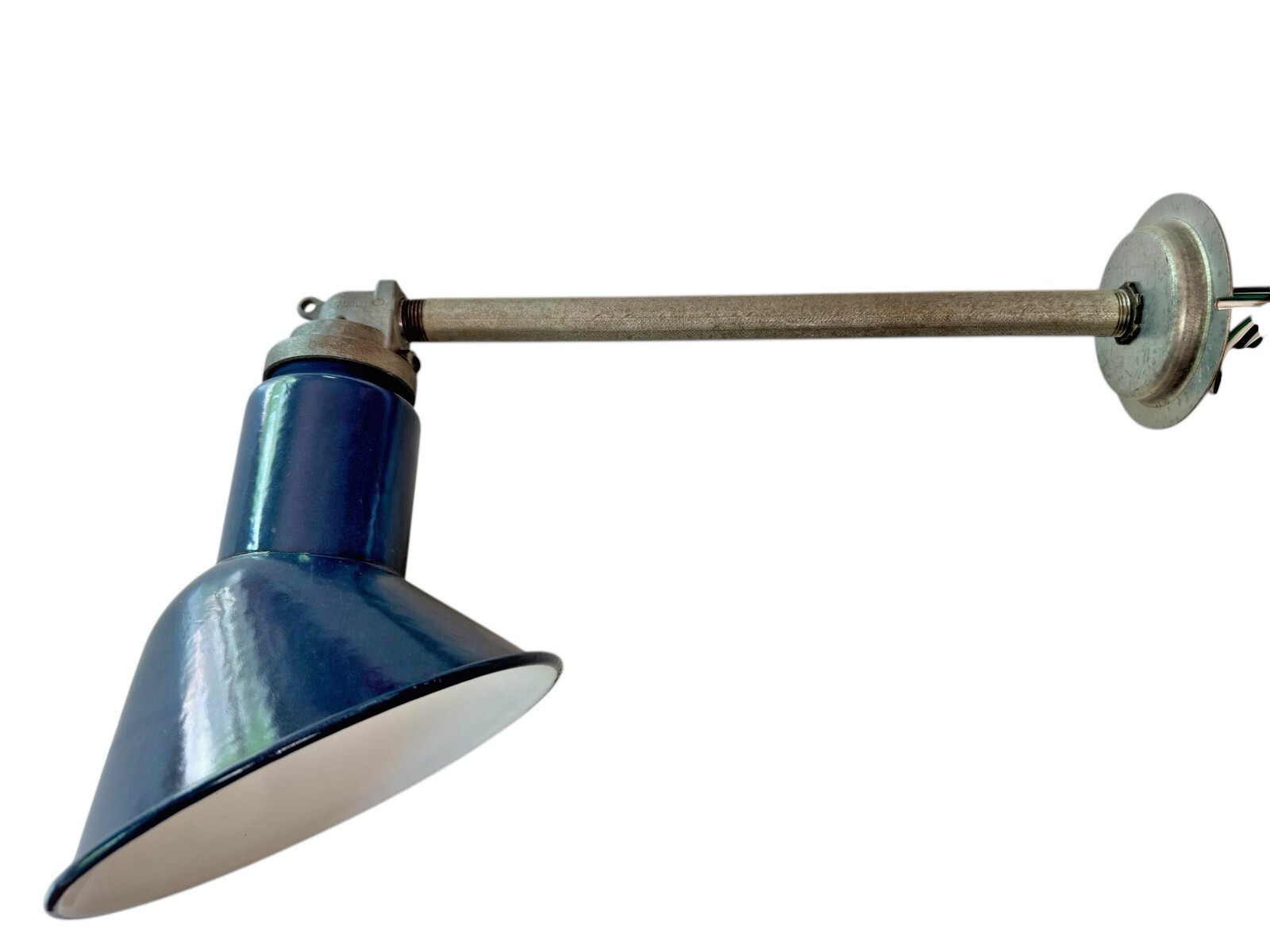 1930s Abolite 8″ Blue Porcelain Industrial Sign Gas Station Vintage Pole Light