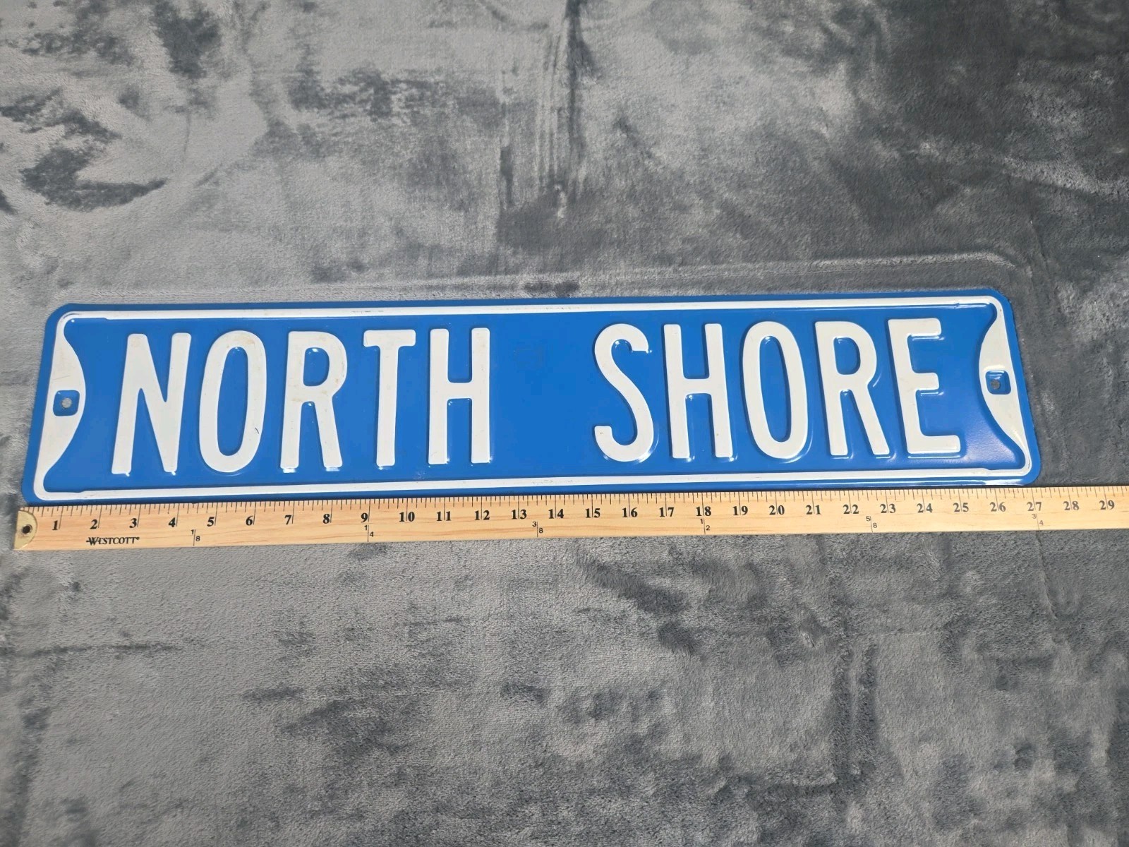 Minnesota North Shore Street Sign Embossed Steel Blue White Vintage