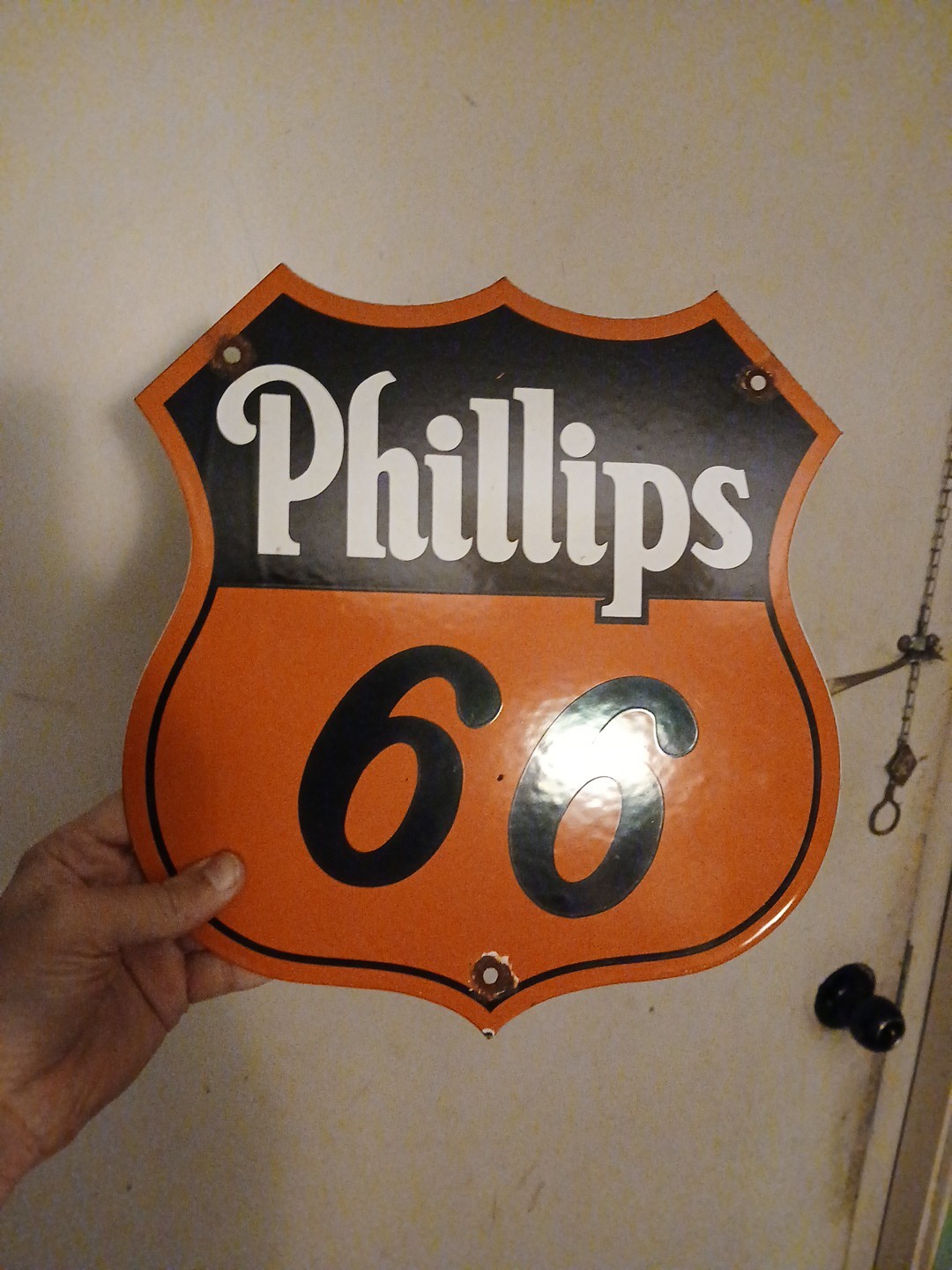 VINTAGE PHILLIPS 66 GASOLINE SHIELD PORCELAIN GAS MOTOR OIL SERVICE STATION SIGN