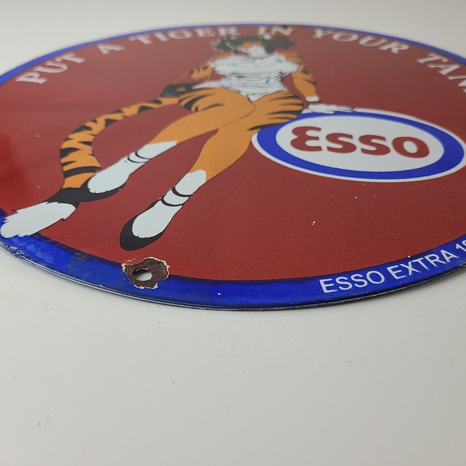 Vintage Esso Gasoline Porcelain Tiger – Gas Service Station Auto Tank Sign