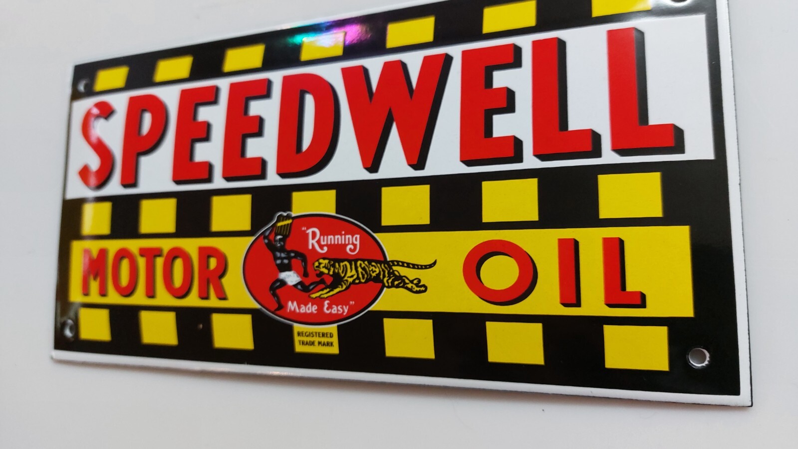 SPEEDWELL MOTOR OIL PORCELAIN DOOR ENAMEL GARAGE SIGN 10x20cm=4×8″