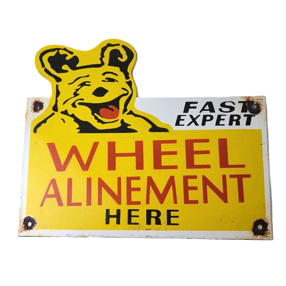 Vintage Wheel Alinement Sign – Auto Tires Sales Service Gas Pump Porcelain Sign