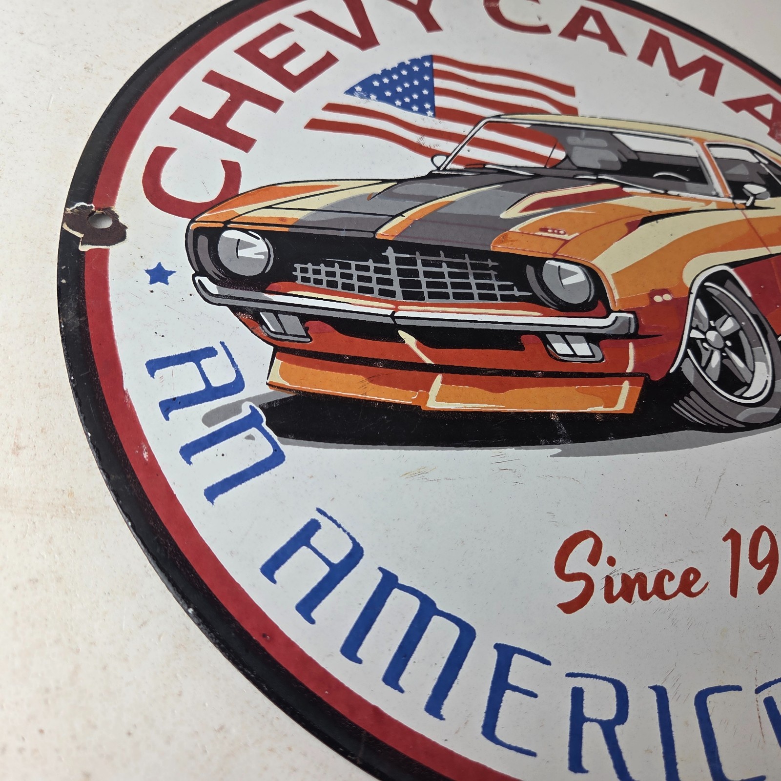 Vintage Chevrolet Sign – Chevy Camaro Automobile Gas Pump Porcelain Ad Sign