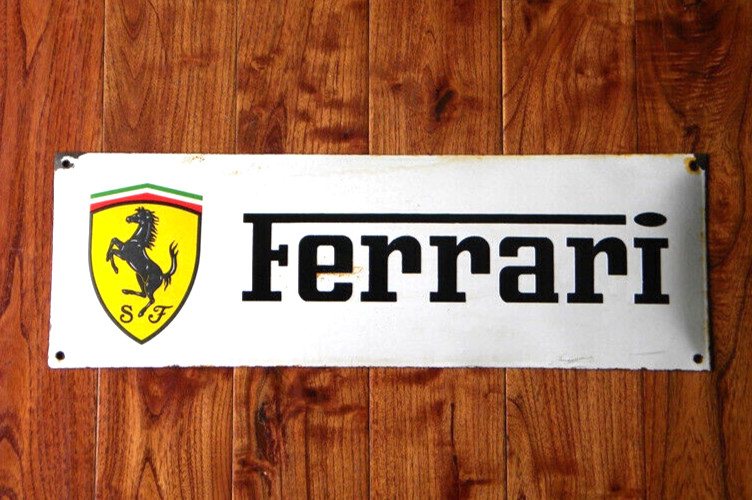 VINTAGE FERRARI SF PORCELAIN METAL SIGN 23-1/2″ x 7-3/4″ ENZO OIL DINO TRIBUTO