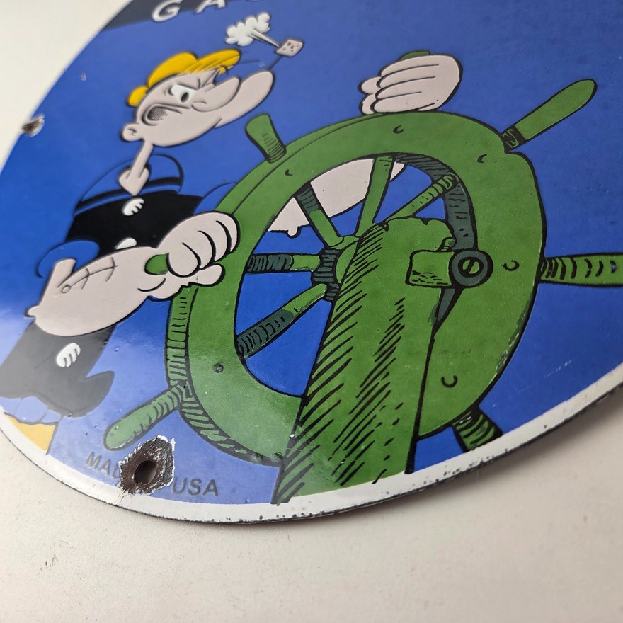 Vintage Marine Gasoline Sign – Popeye Sailor Porcelain Enamel Gas Oil Pump Sign