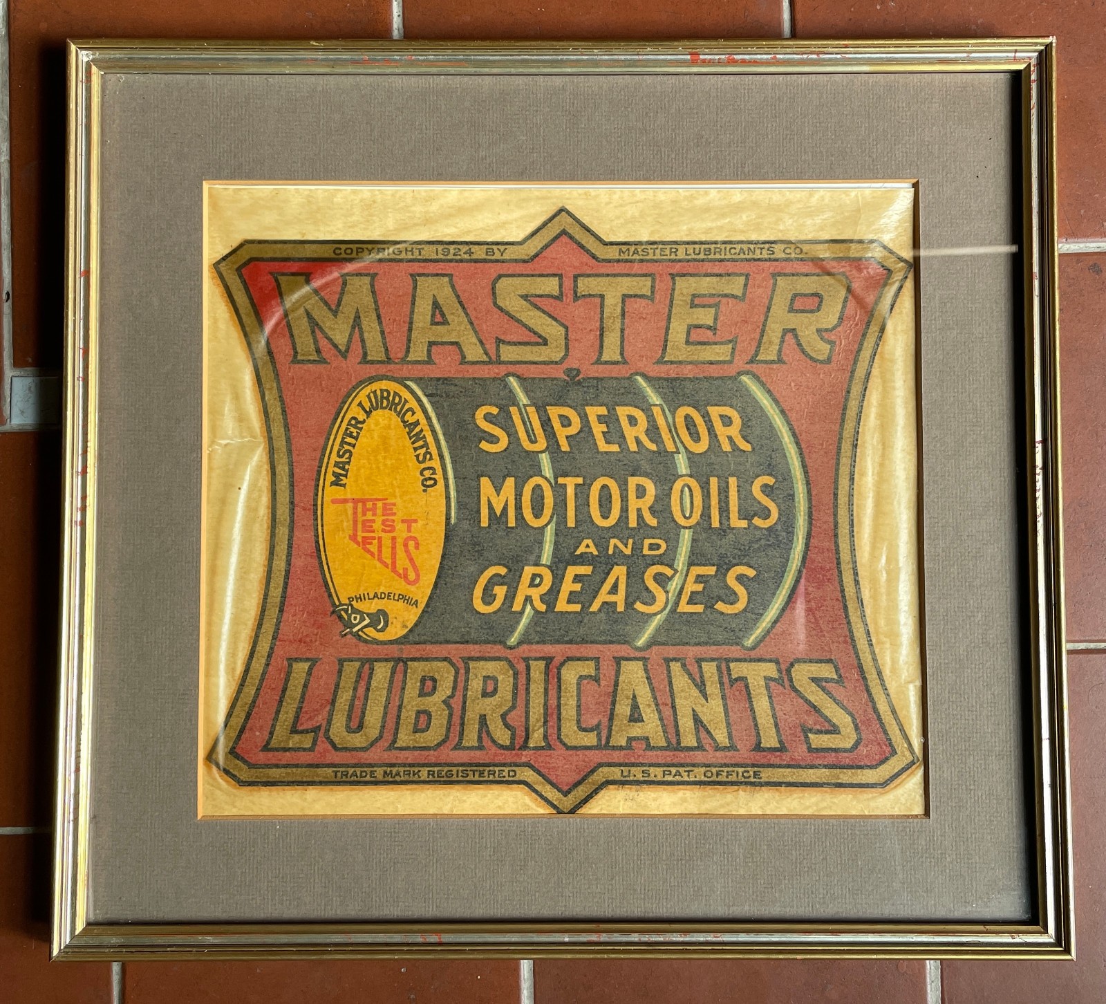 MASTER LUBRICANTS MOTOR OIL GREASE DECAL FRAMED NICE DISPLAY GAS SIGN