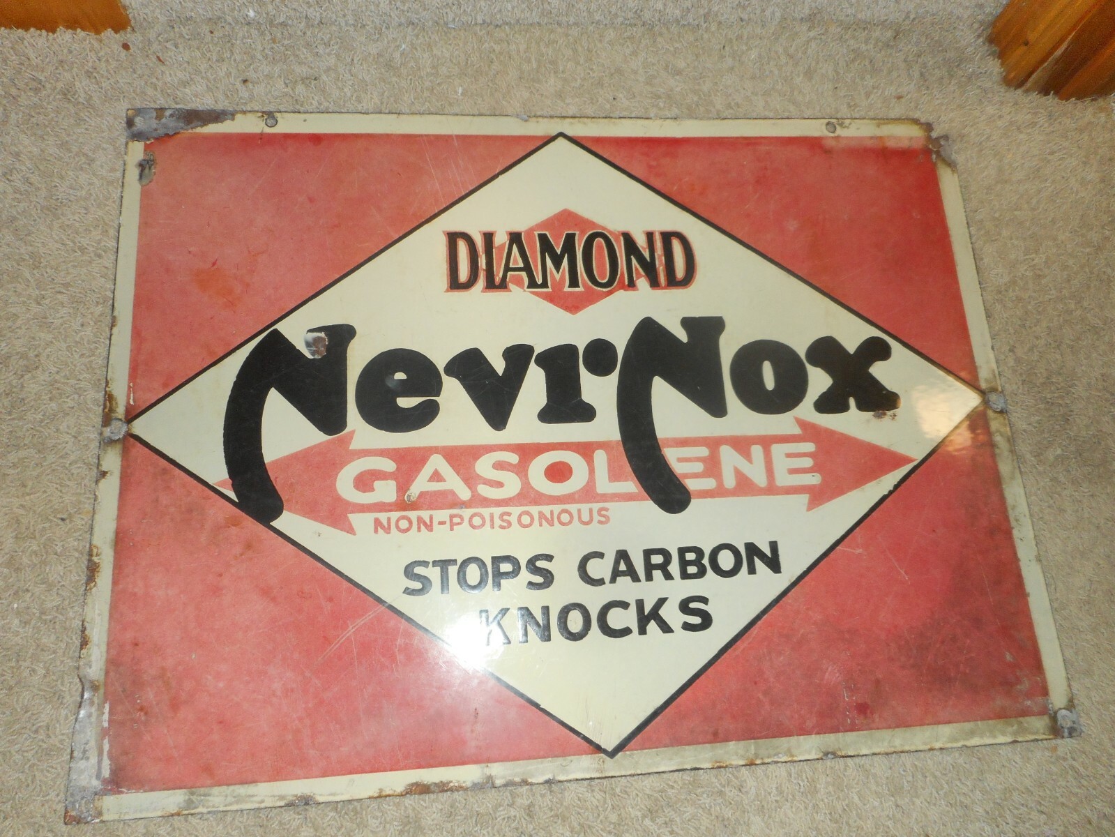 Vintage PORCELAIN NEVR NOX DIAMOND DX GASOLENE GAS STATION OIL ADVERTISING SIGN