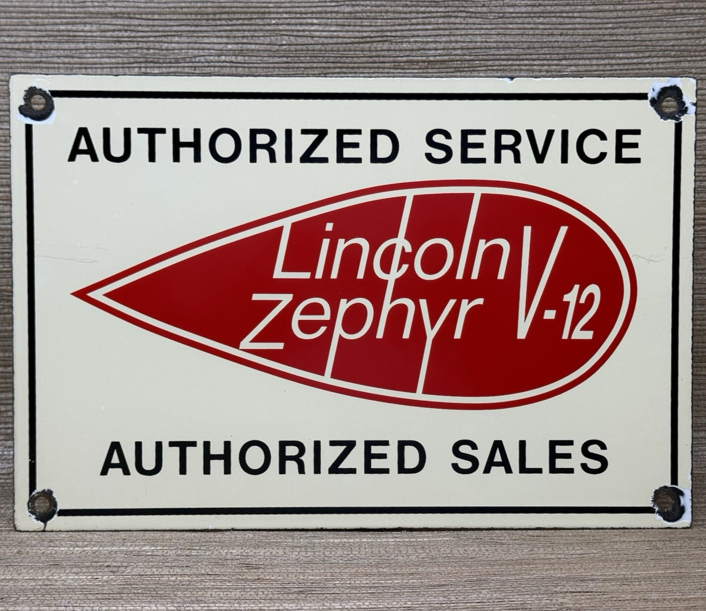 LINCOLN ZEPHYR V-12 AUTHORIZED SERVICE SALES PORCELAIN SIGN GAS OIL DEALERSHIP