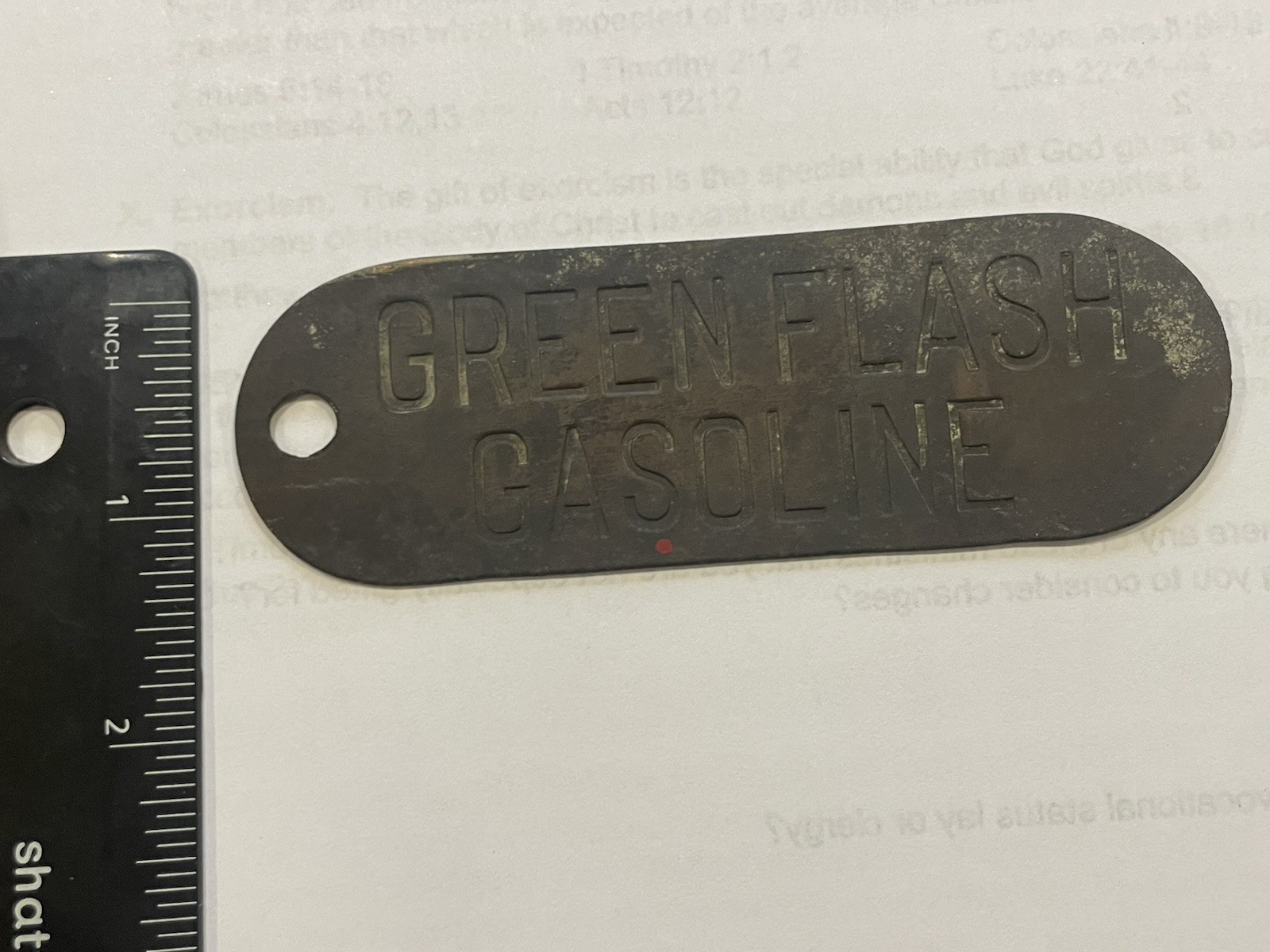 Vintage Green Flash Gasoline Bronze/Brass Metal Gas Pump Tag – RARE Item