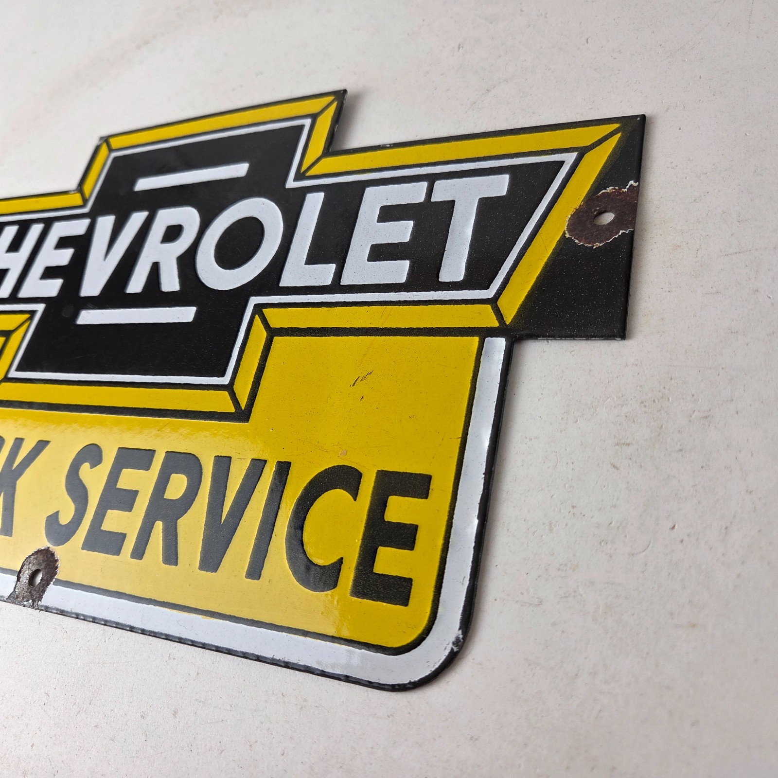Vintage Chevrolet Advertising Sign – Porcelain Bow Tie Garage Auto Sign