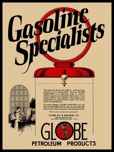 1927 Globe Oil & Refining Gasoline of Blackwell Oklahoma NEW METAL SIGN: 9×12″