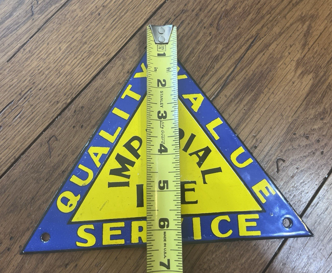 VERY NICE QUALITY VALUE IMPERIAL ICE PORCELAIN SIGN TRIANGLE BLUE YELLOW BLACK