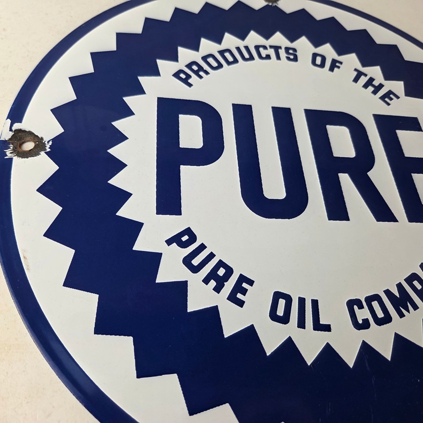 Vintage Pure Oil Co Sign – Texas Gas Service Station Pump Plate Porcelain Sign
