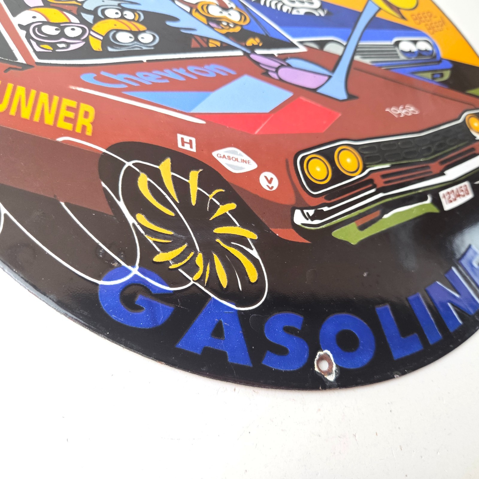 Vintage Chevron Gasoline Sign – Mopar Road Runner Racing Auto Gas Porcelain Sign