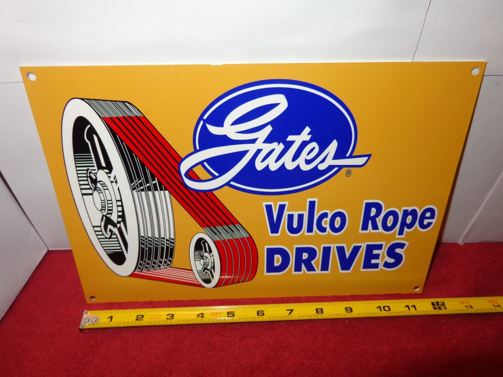 12×8 in GATES VULCO ROPE DRIVE BELTS ADVERTISING SIGN HEAVY DIE CUT METAL # S 91